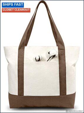 30-Pack Cotton Canvas Tote Bags Zipper Closure External Pocket Reusable Grocery